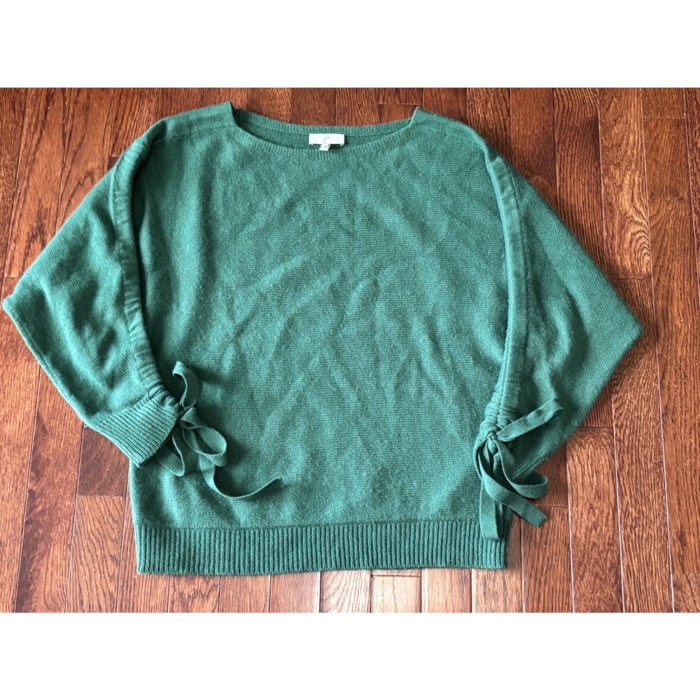 Joie Green Wool Cashmere Blend Dolman Sleeve Tie Cuff Sweater Small 18-3-B63SF